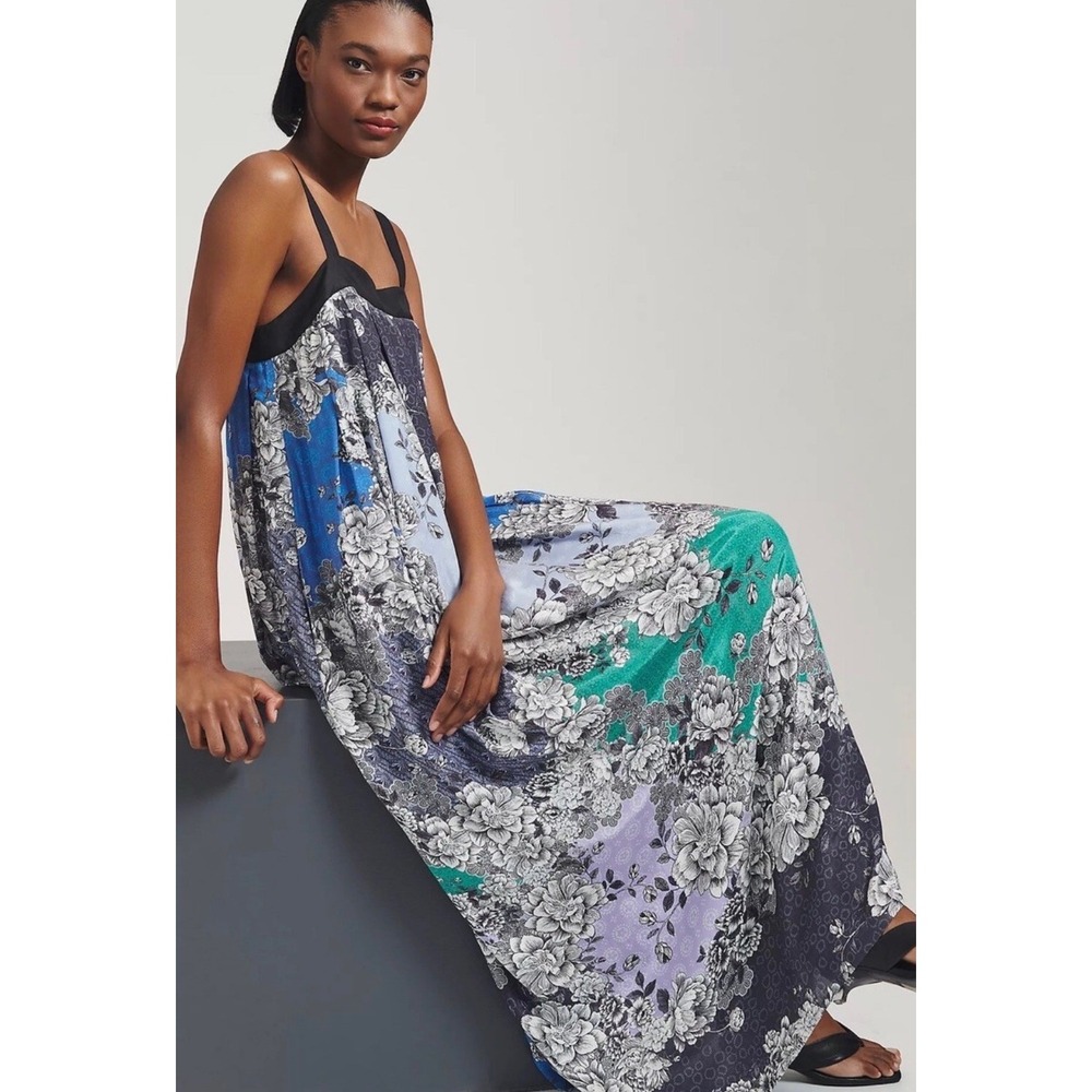 Anthropologie ATSU Printed Floral Maxi Dress XS Multicolor Rayon Sleeveless